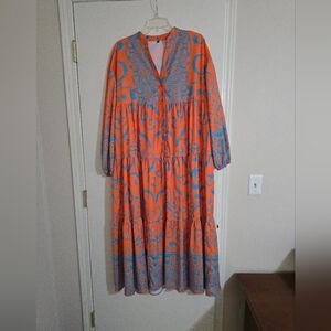 Orange and Blue Patterned Maxi Dress